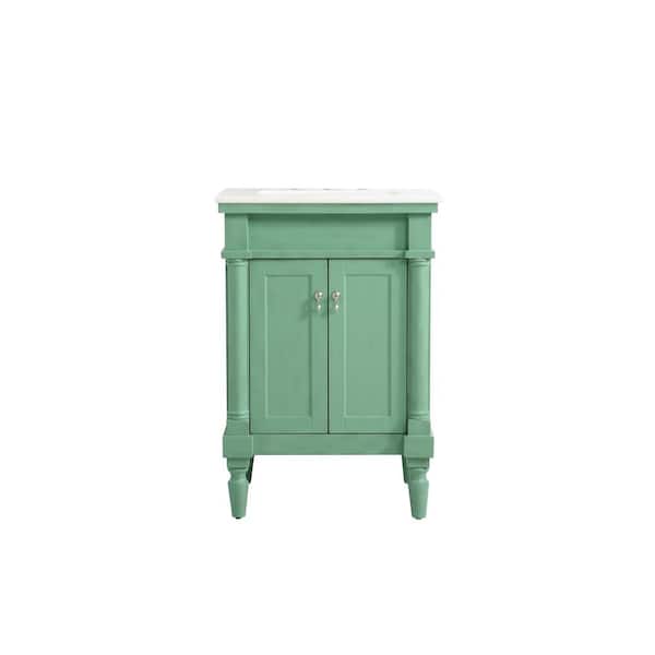 Unbranded Simply Living 24 in. W x 21.5 in. D x 35 in. H Bath Vanity in Vintage Mint with White And Brown Vein Marble Top