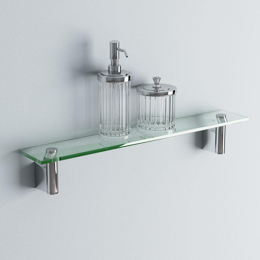 Bleu Polished Chrome 21.5" Rectangular Glass Wall Shelf