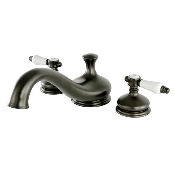 Kingston Brass Heritage Porcelain 2-Handle Deck Mount Roman Tub Faucet in Oil Rubbed Bronze