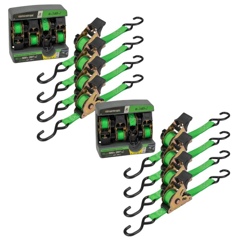 6 ft. x 1 in. Green Retractable Ratchet Tie Down Straps with 500 lb. Safe Work Load - 8 pack price history on PriceWatchPro