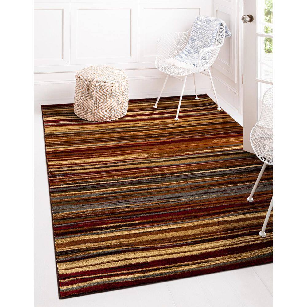 Braided Edge Handmade 8' x 10' Black Stripe Synthetic Rug