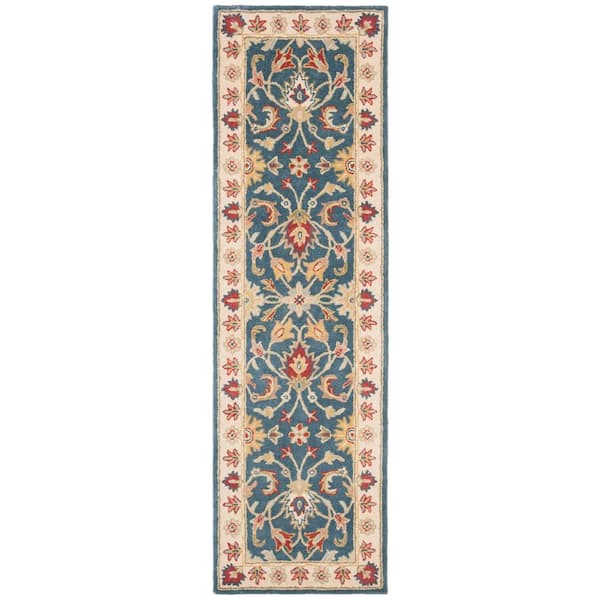 SAFAVIEH Antiquity Blue/Beige 2 ft. x 8 ft. Border Antique Runner Rug