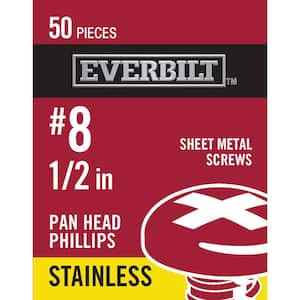 #8 x 1/2 in. Phillips Pan Head Stainless Steel Sheet Metal Screw (50-Pack)