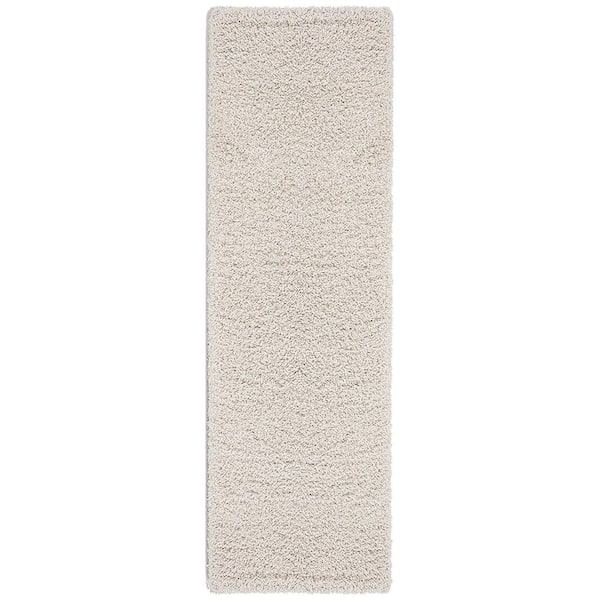 Ottomanson Softy Collection Non-Slip Rubberback Solid Soft Cream 2 ft. x 6 ft. Indoor Runner Rug
