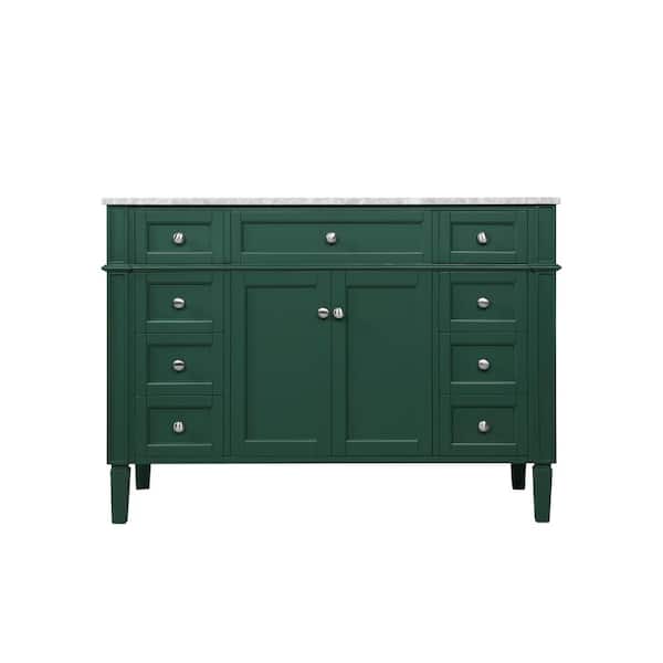 Unbranded Timeless Home 48 in. W Single Bath Vanity in Green with Marble Vanity Top in Carrara with White Basin
