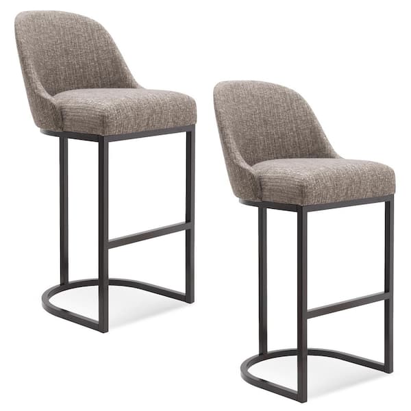 Leick Home Barrelback 43 in. Gray Linen Bar Stool with Espresso Metal Base (Set of 2)
