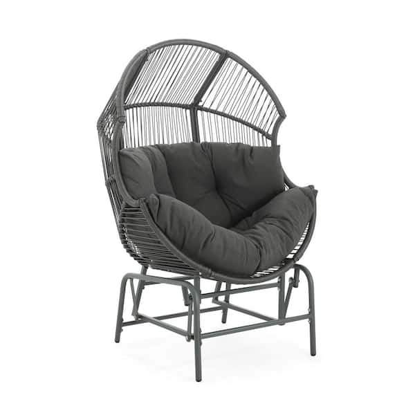 Wicker and Metal Outdoor Glider Rocking Chair, Ergonomic Lounge Chair with Thick Dark Gray Cushion, 400 lb. Capacity