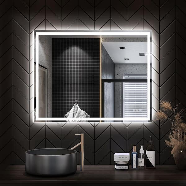DESwan 32 in. W x 24 in. H Frameless Rectangular LED Light Bathroom Vanity Mirror