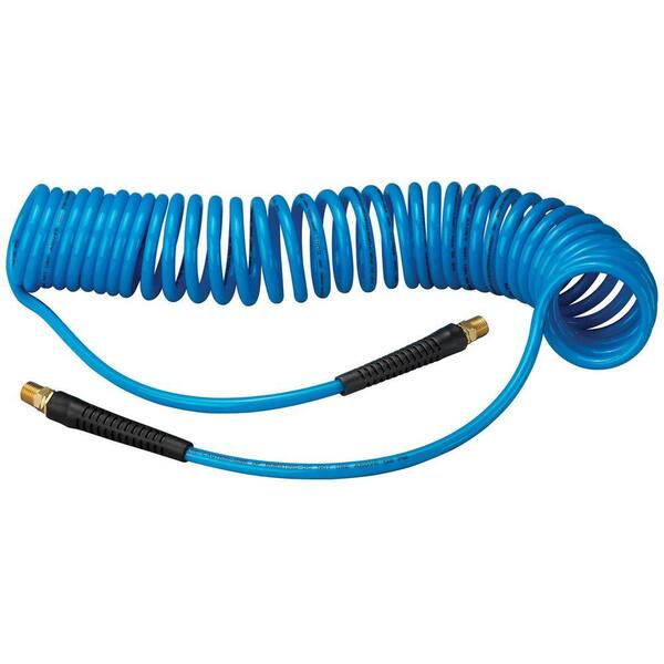 Amflo 1/4 in. x 25 ft. Polyurethane Recoil Hose with Pigtails, 1/4 in. Mail Swivels and Bend Restrictors