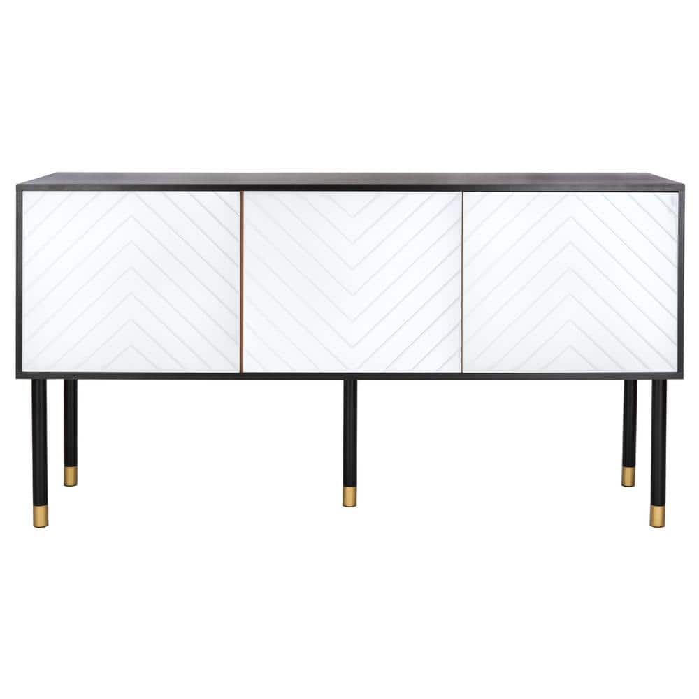 Retro Flair Black and White Media Console with Brass Caps, 55"
