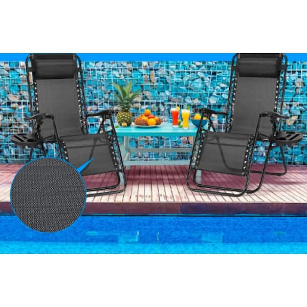 Tileon 2 Set Zero Gravity Chairs Patio Portable Reclining Folding Lounge Chair Beach Camping Chairs with Pillow