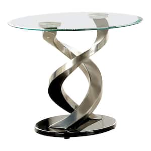 Nevington 26 in. Satin Plated and Black Round Glass Top End Table