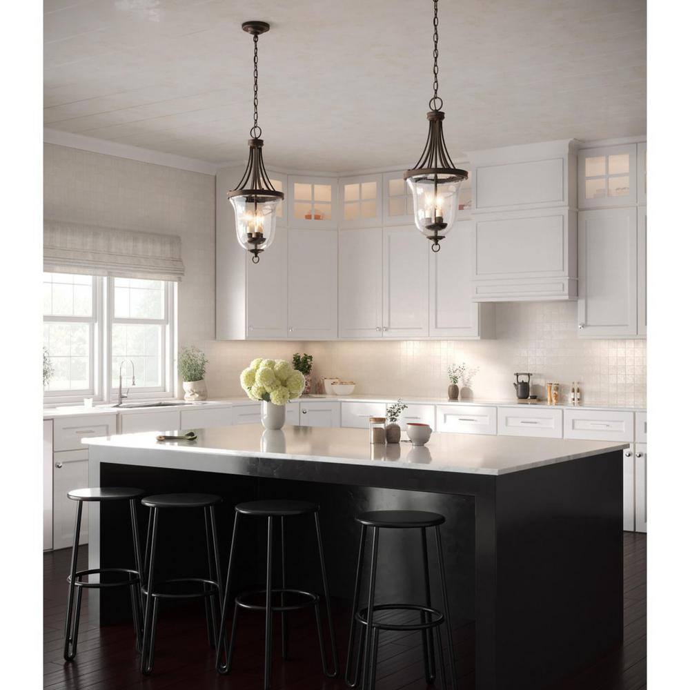 Antique Bronze Seeded Glass 3-Light Pendant