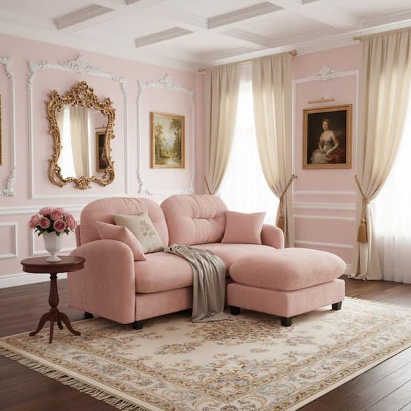 Homy Casa PMOB 74 in. Round Arm 3-piece Chenille Rectangle Tufted