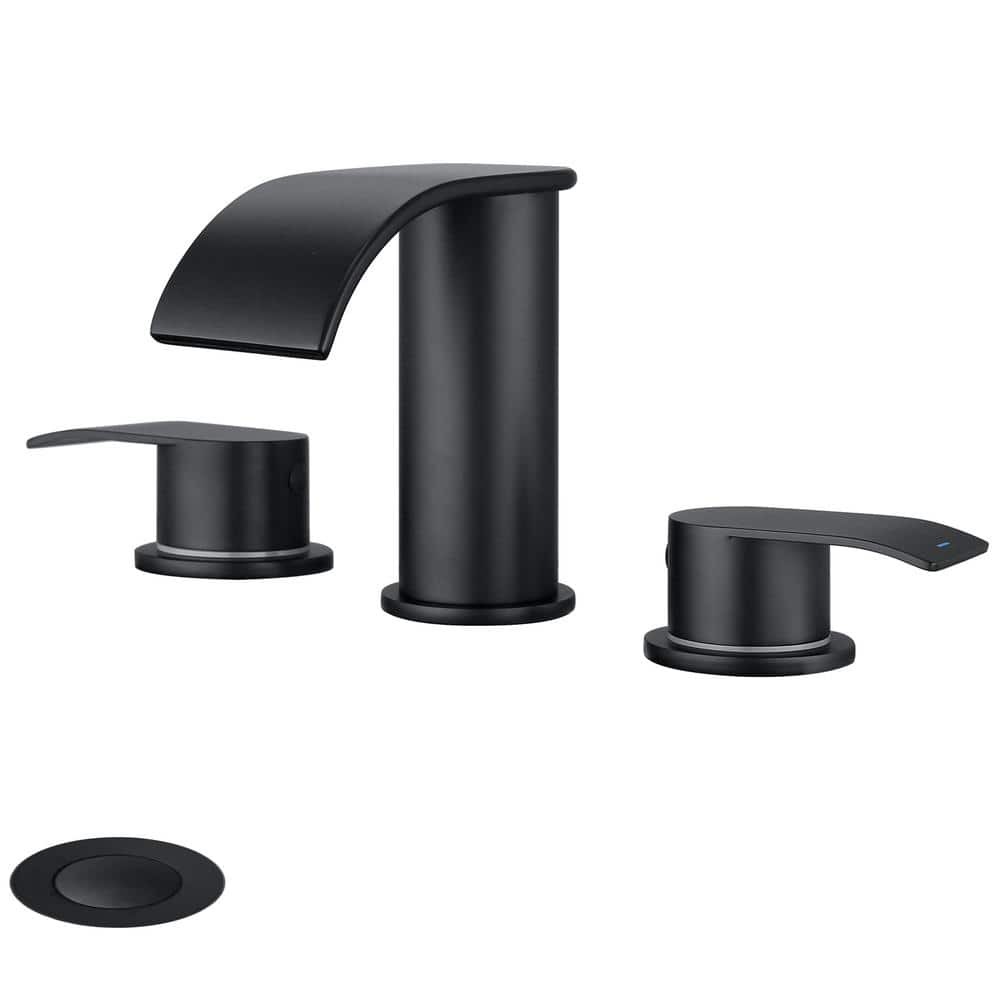 Matte Black Brass 8-Inch Widespread Waterfall Faucet