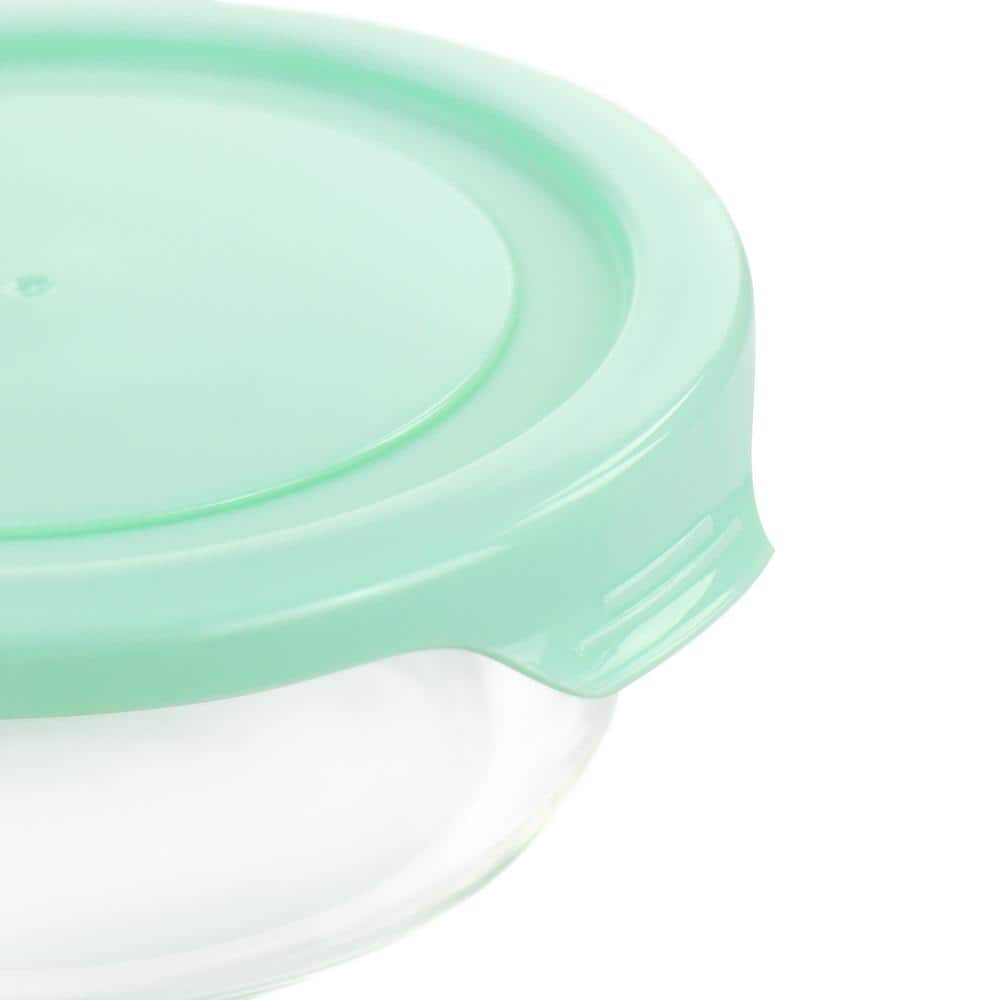 Mint Green Glass Storage Bowl Set with Lids, 3-Piece