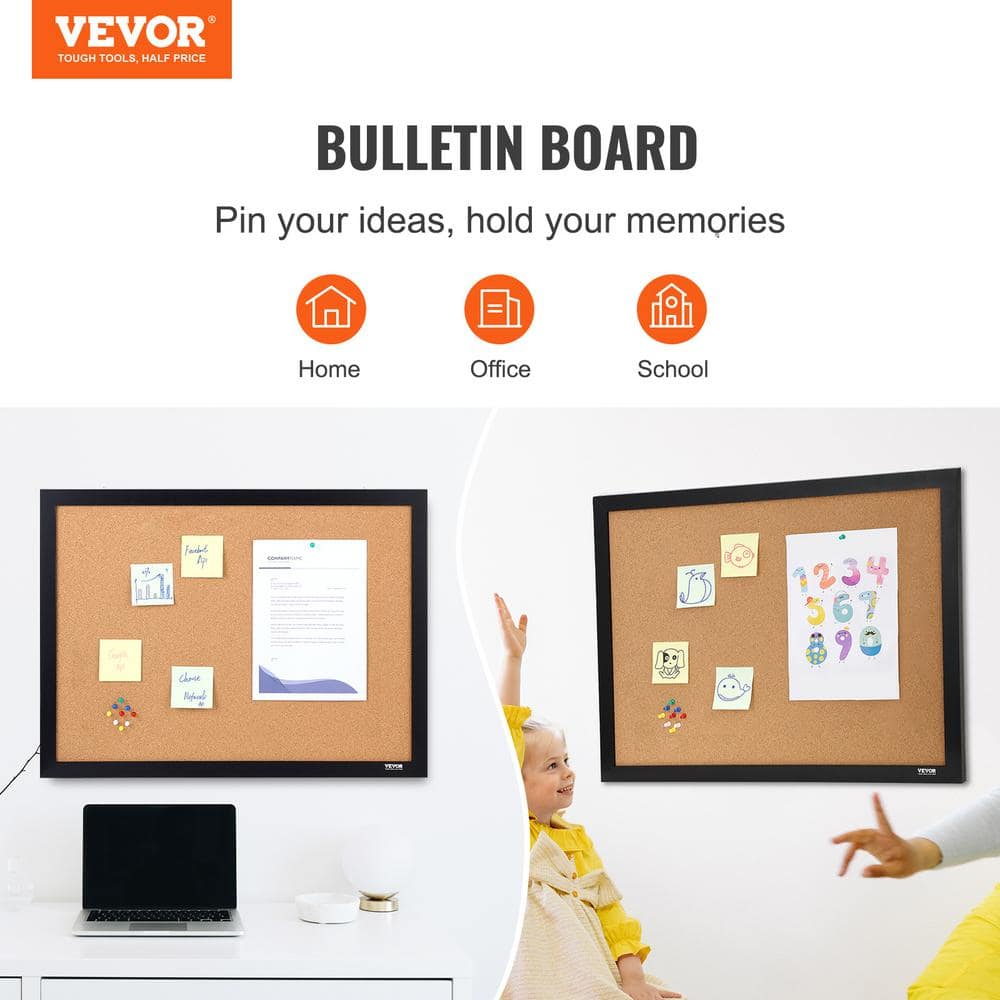 VEVOR 24" x 36" Black Framed Cork Bulletin Board