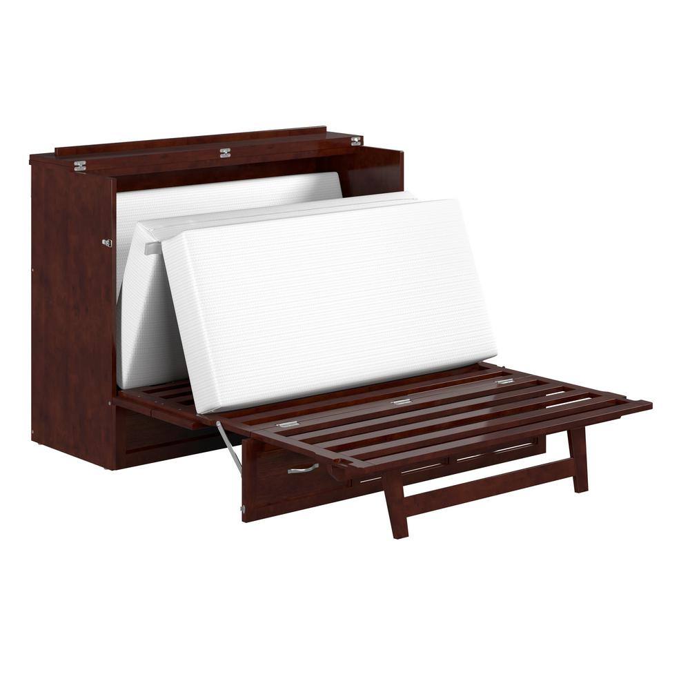 Walnut Full Murphy Bed Chest with Storage Drawer