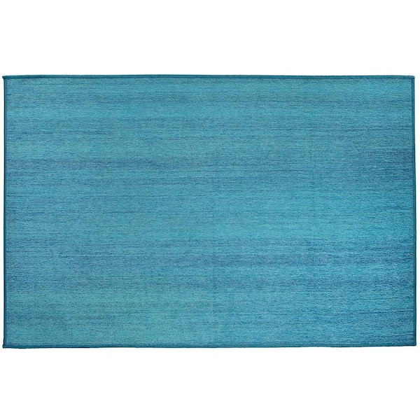 Ruggable Washable Solid Textured Ocean Blue 3 ft. x 5 ft. Stain Resistant Accent Rug