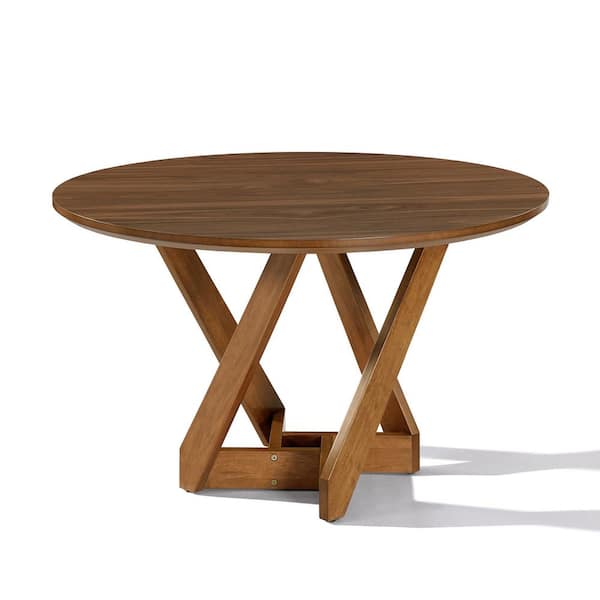 Brown Wood 47.24 in. W 4 Legs Round Dining Table (Seats 4)