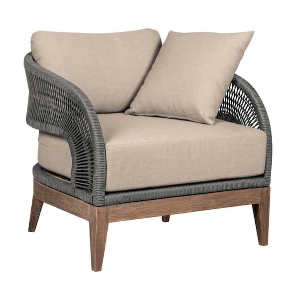Kimi Gray Woven Rope Outdoor Lounge Chair with Taupe Olefin Cushions