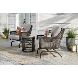 Bayhurst Black Wicker Outdoor Patio Rocking Lounge Chair with CushionGuard Stone Gray Cushions (2-Pack)