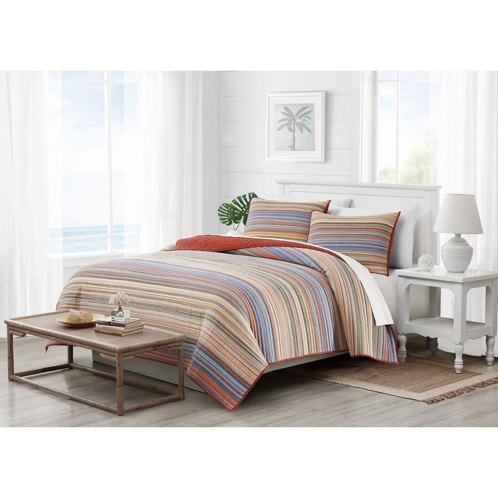 King Blue Cotton Reversible Quilt Set with Shams