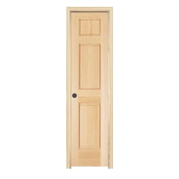 JELD-WEN 18 in. x 80 in. Pine Unfinished Right-Hand 3-Panel Solid Wood Single Prehung Interior Door