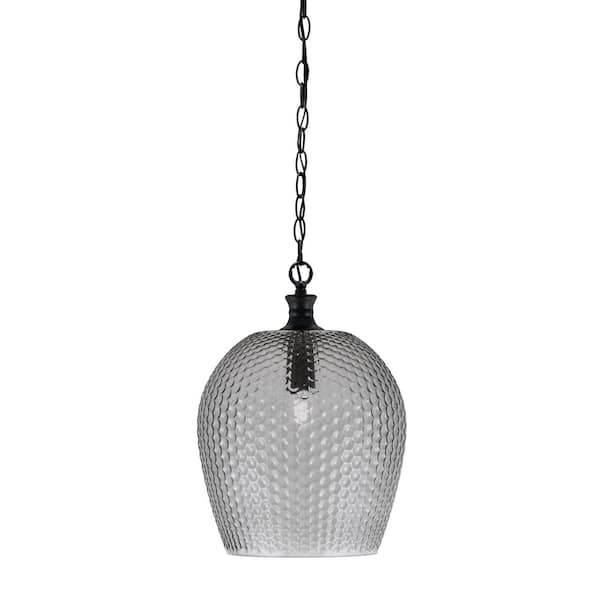 Unbranded Tyler 60-Watt 1-Light Matte Black Chain Mini Pendant Light with Smoke Textured Glass Shade