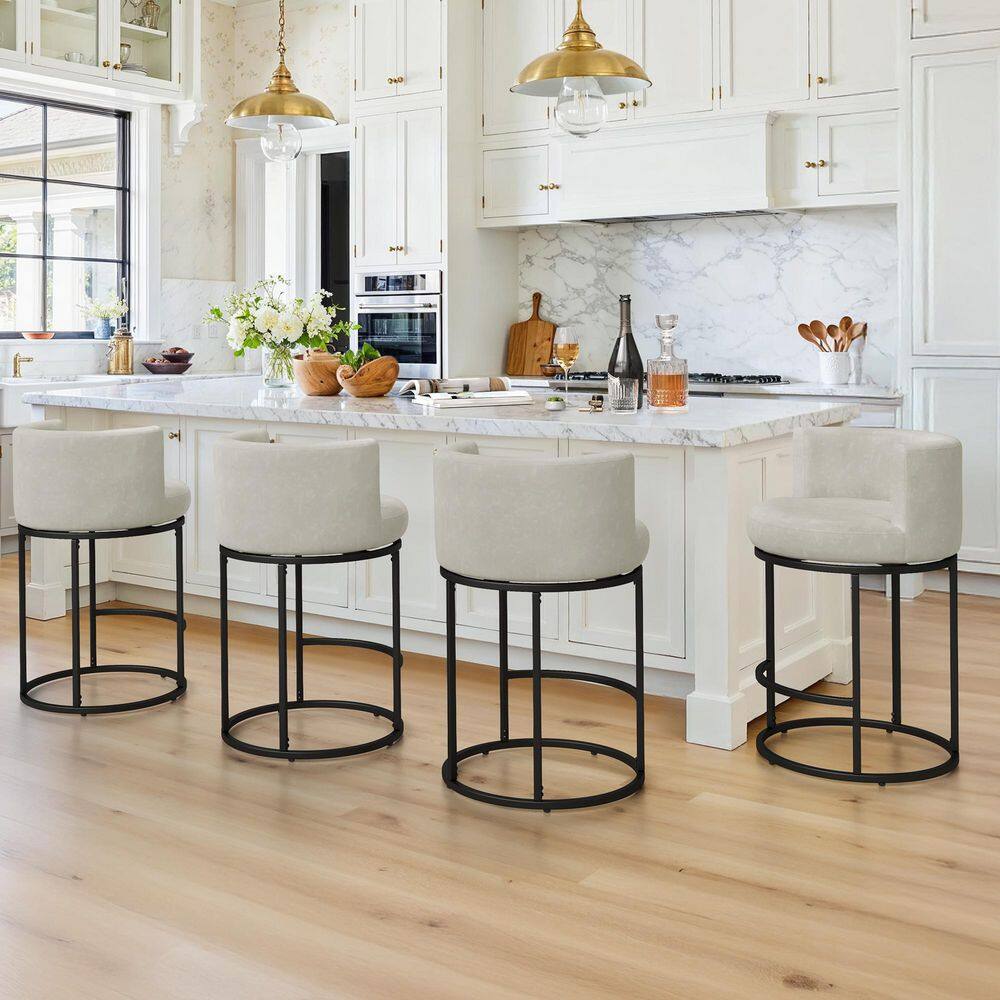 26 in. Light Gray Linen Swivel Bar Stool Upholstered Metal Frame Counter Height Low Back Barstools (Set of 4) price history on PriceWatchPro