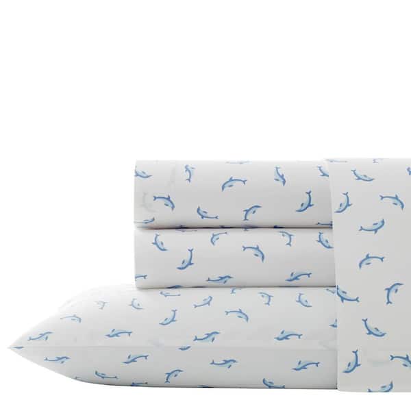 Poppy & Fritz Dolphins 4-Piece Pastel Blue Graphic 200-Thread Count Cotton Percale Full Sheet Set