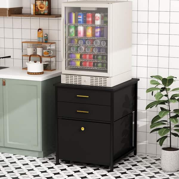 Black Wood Top Kitchen Cart with 3 Drawers, 1 Cabinet and Rolling Wheels