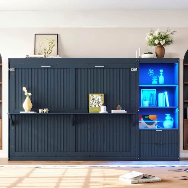 Harper & Bright Designs Blue Wood Frame Queen Size Murphy Bed with ...