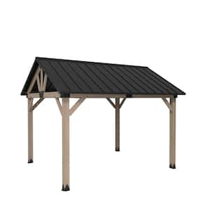 10 ft. x 12 ft. Outdoor Fir Solid Wood Frame Patio Gazebo Canopy Tent Shelter with Galvanized Steel Hardtop Pavilion