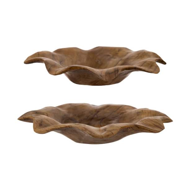 A & B Home Organic Teak Bowl 11.8 in. Dia. x 2 in. Natural (Set of 2)