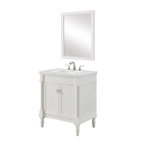 30 in W x 21.5 in. D x 35 in H Single Sink Bath Vanity in Antique White with White Engineered Marble Top