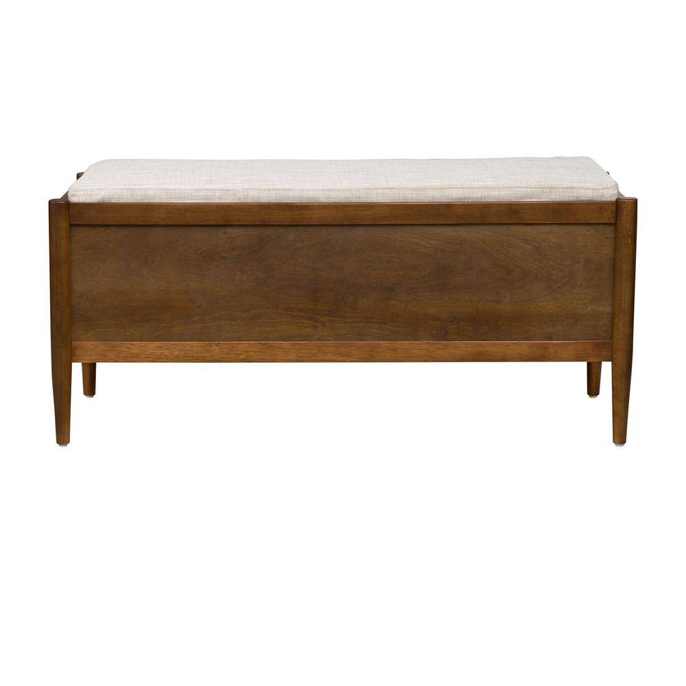 Mid-Century Walnut Storage Bench with Upholstered Cushion