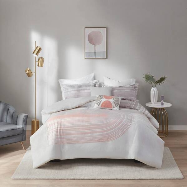 Urban Habitat Adrian 5-Piece Blush/Grey Full/Queen Cotton Printed Duvet Cover Set