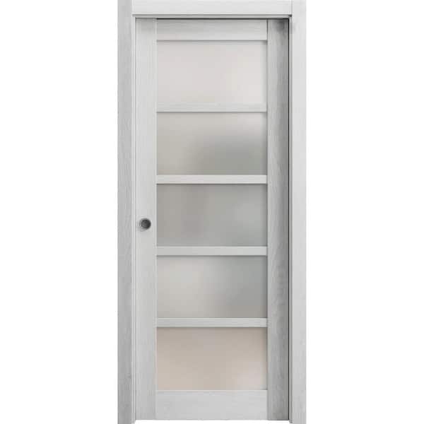 Sartodoors 42 in. x 80 in. 1-Panel Light Grey Oak Color Finished Solid MDF Sliding Door with Hardware