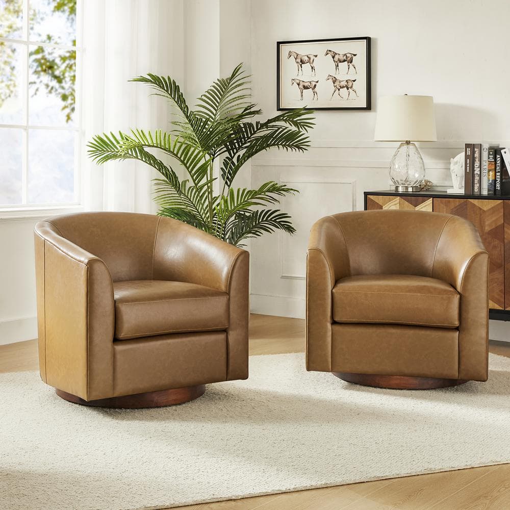 JAYDEN CREATION Meroy 30 5 In Wide Camel Modern Swivel Barrel Faux   Camel Jayden Creation Accent Chairs Zswmj0298 Cml S2 64 1000 