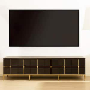 Kingsly 79 in. Contemporary Glam TV Stand Cabinet, Espresso Black Birchwood & Veneer