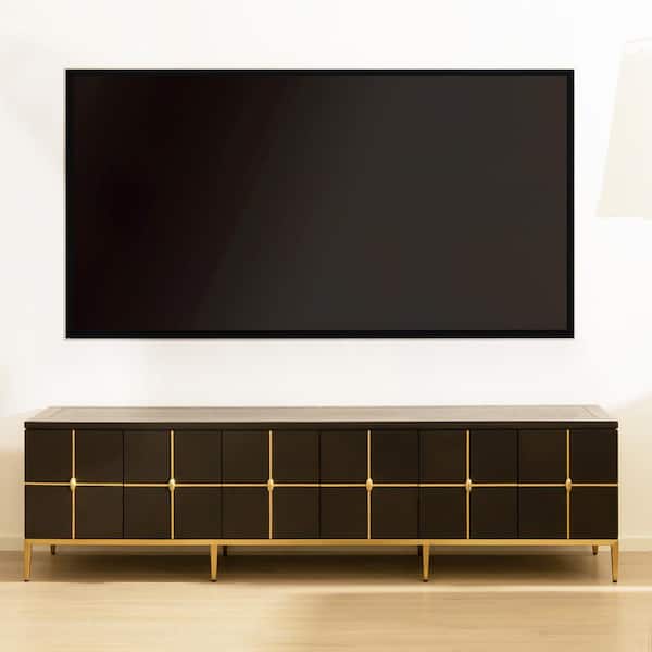 Kingsly 79 in. Contemporary Glam TV Stand Cabinet, Espresso Black Birchwood and Veneer