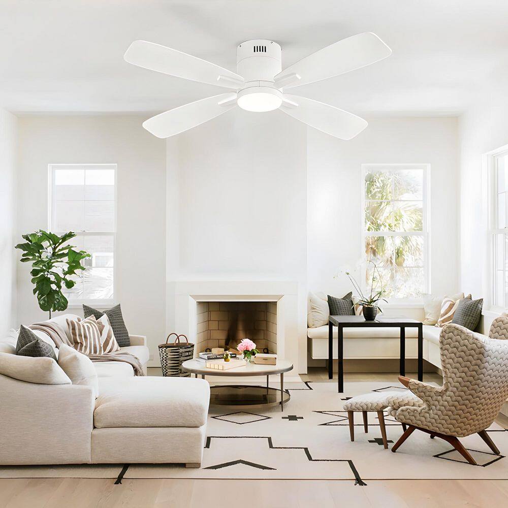 46 in. Matte White Indoor Dimmable LED 6-Speed Standard Flush Mount Ceiling Fan with Lights and Remote Control Included price history on PriceWatchPro