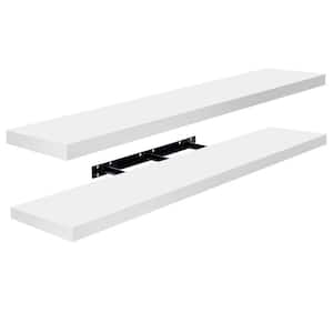 2 Pack Extra Long Floating Shelves for Wall, 47 in. W x 9.25 in. D White Wood Decorative Wall Shelf, Wall Mounted Decor