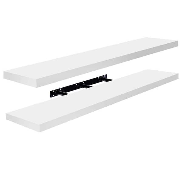 2 Pack Extra Long Floating Shelves for Wall, 47 in. W x 9.25 in. D White Wood Decorative Wall Shelf, Wall Mounted Decor
