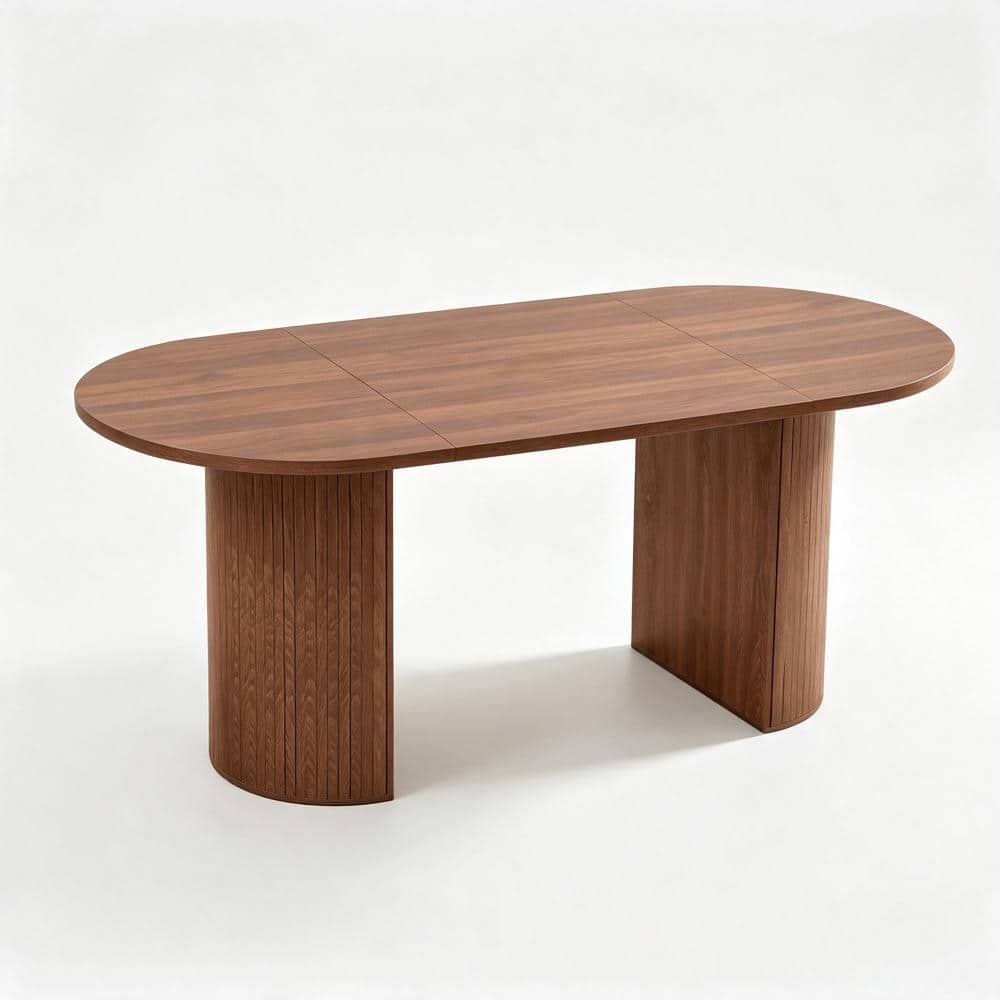 Walnut Wood 70.87 in. Double pedestal Base Dining Table Seats 6