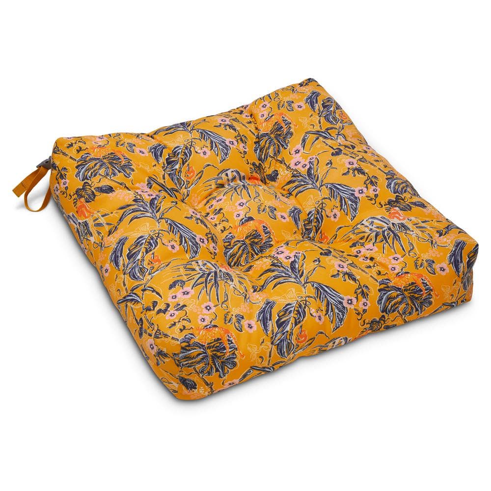Rain Forest Toile Gold Water-Resistant 19" Patio Chair Cushions, 2 Pack