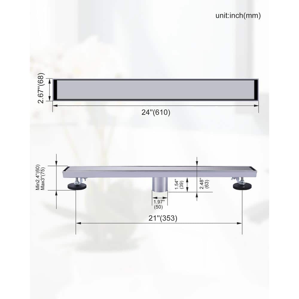 24 in. Brushed Nickel Stainless Steel Linear Shower Drain