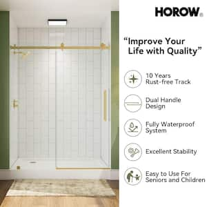 56 in. - 60 in. W x 76 in. H Sliding Frameless Shower Door in Brushed Golden with 5/16 in. (8 mm) Clear Glass