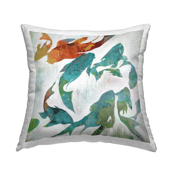 Stupell Industries Abstract Swimming Koi Shapes Blue Square Outdoor Throw Pillow